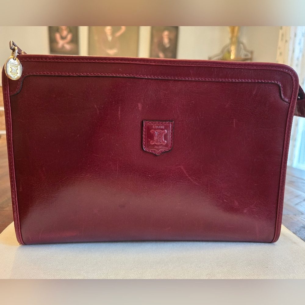 Celine Vintage Red Wine Leather Cluth